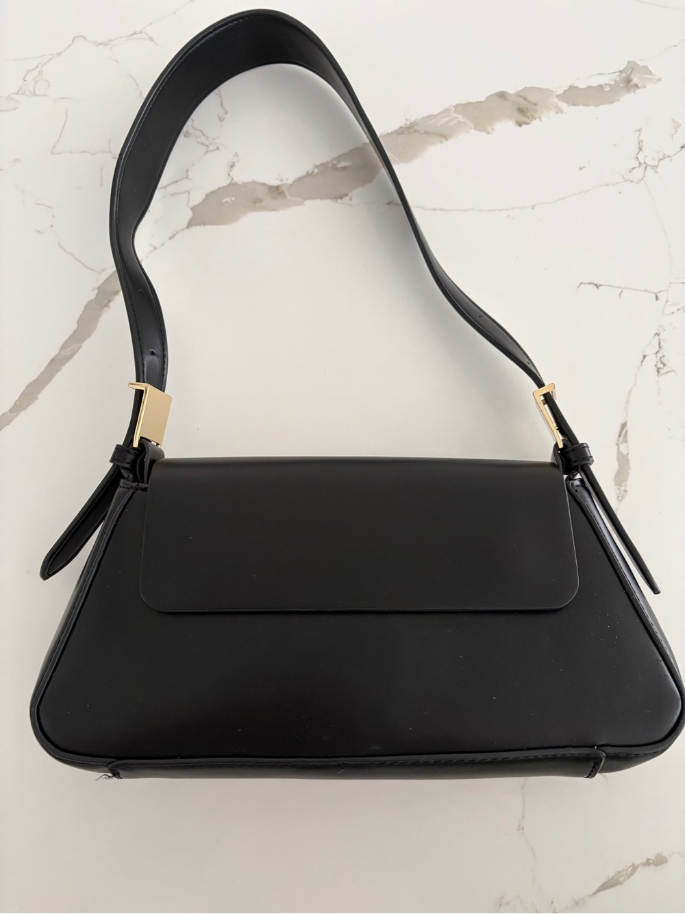 Zara Black Shoulder Bag with Gold Hardware